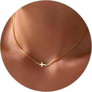 14K Gold Plated Cross Necklace for Women, Adjustable 16.5+2 inches, Elegant Reli